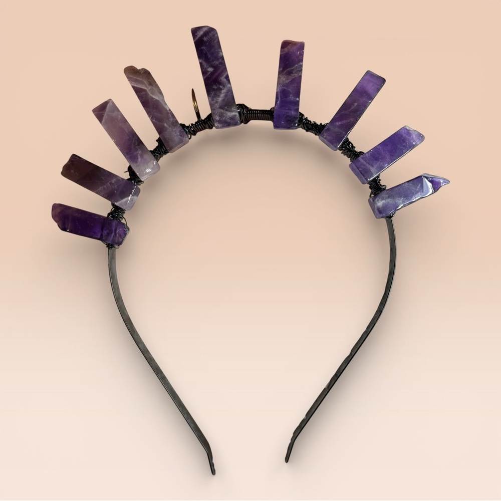 Amethyst Stone and Black Wire Headband - Picture 8 of 12